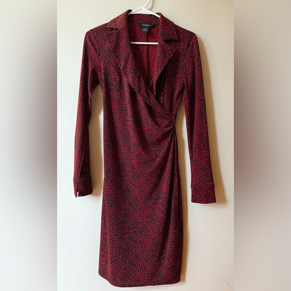 Express Red and Black Long Sleeve Mid to Mini Dress